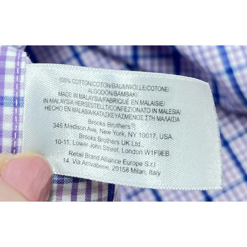 Brooks Brothers The Original Polo Shirt Non Iron Purple Pink Plaid Size Large - Picture 9 of 13